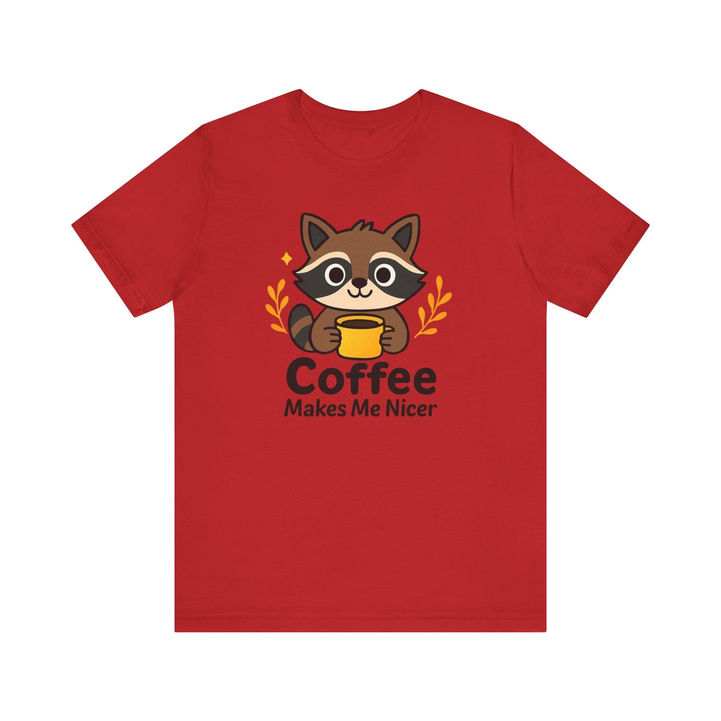Coffee Lover's Unisex Short Sleeve Tee, Cute Raccoon Shirt, Gift for Coffee Enthusiasts, Casual Wear, Quirky Graphic Tee