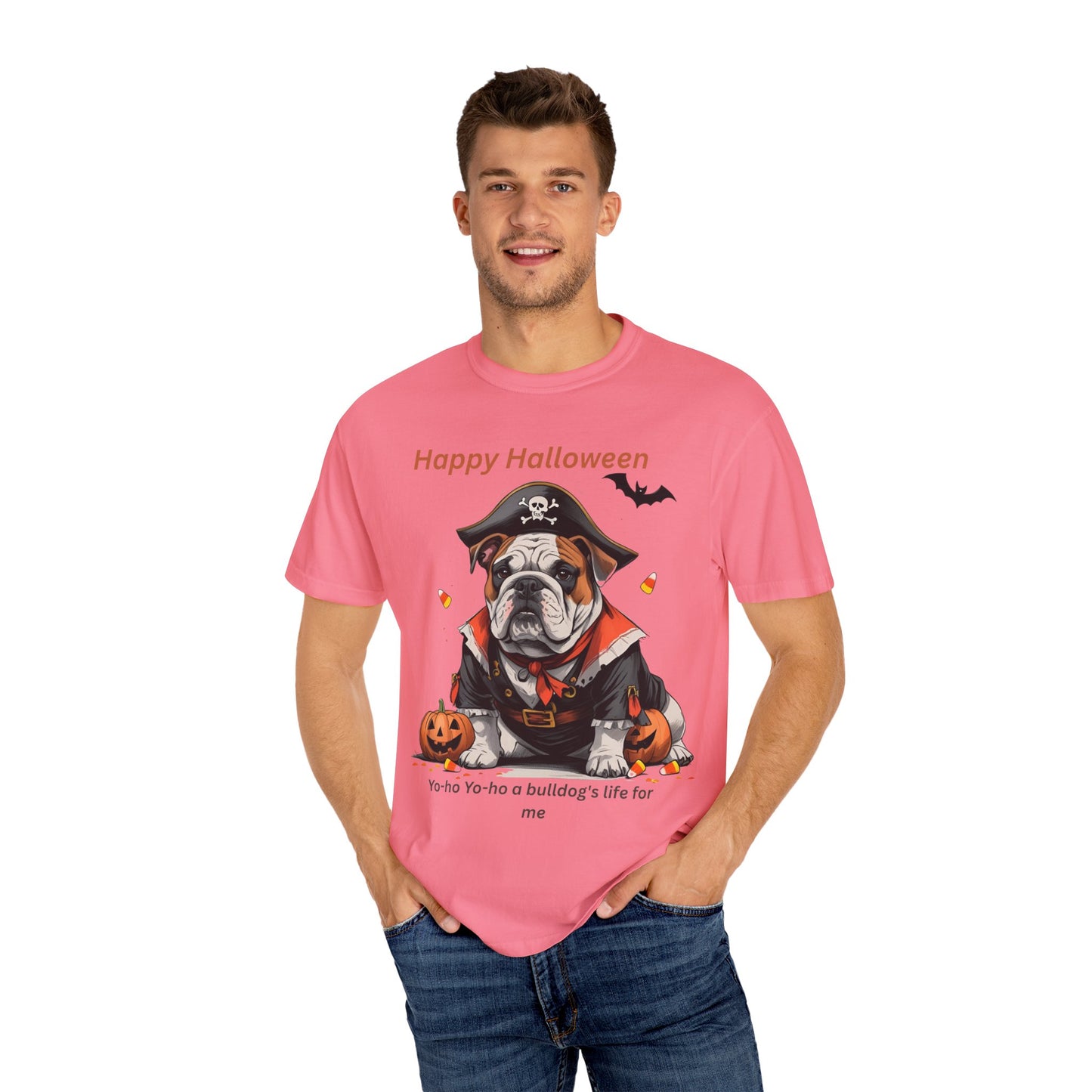 Halloween Bulldog T-Shirt, Unisex Graphic Tee, Funny Dog Shirt, Pirate Costume Top, Pet Lover Gift