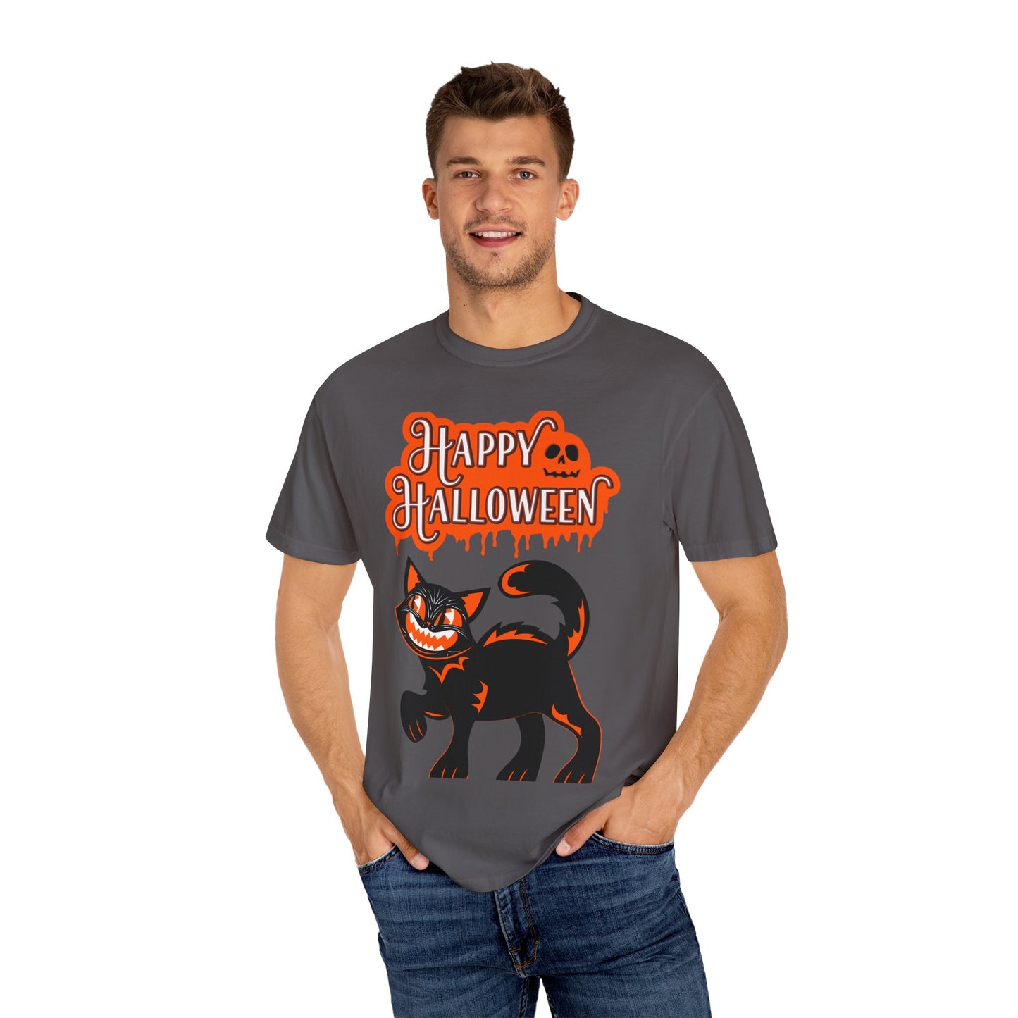 Halloween Cat T-Shirt, Spooky Apparel, Unisex Costume Tee, Fall Fashion, Halloween Party Wear, Fun Trick or Treat Shirt