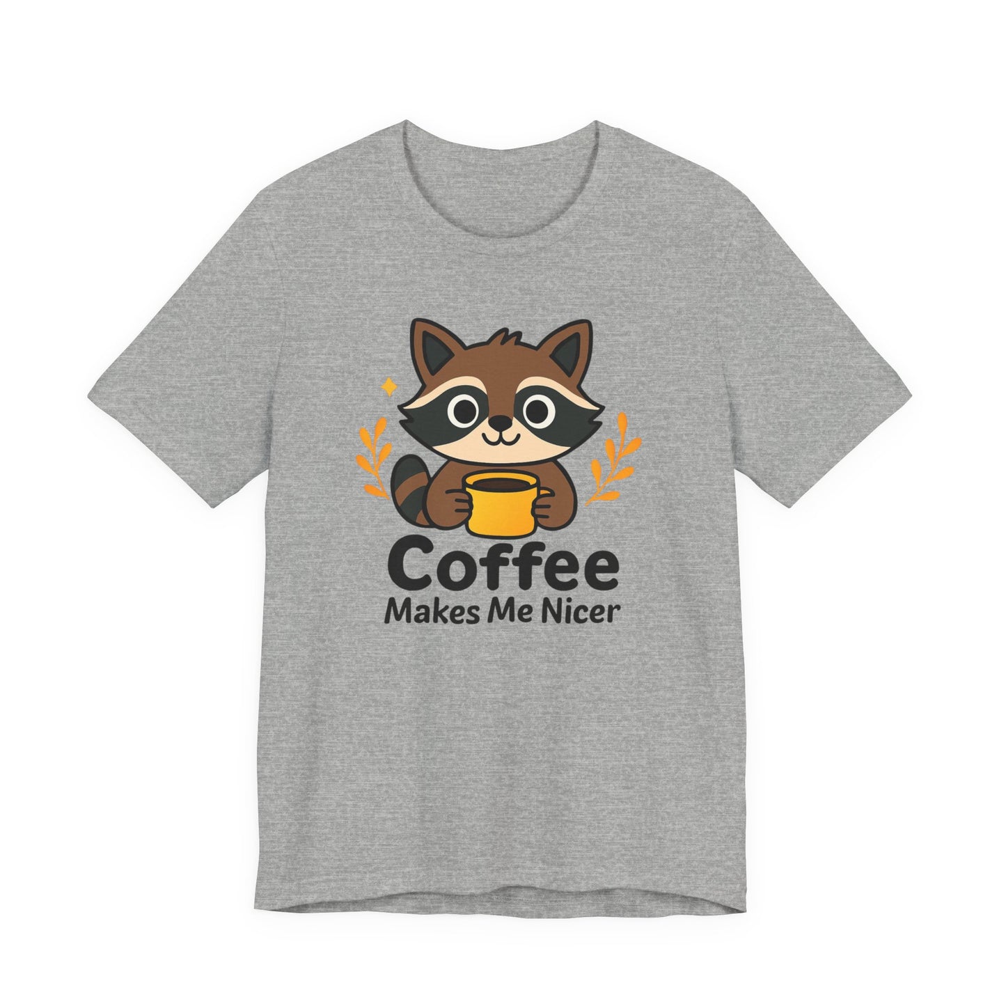 Coffee Lover's Unisex Short Sleeve Tee, Cute Raccoon Shirt, Gift for Coffee Enthusiasts, Casual Wear, Quirky Graphic Tee