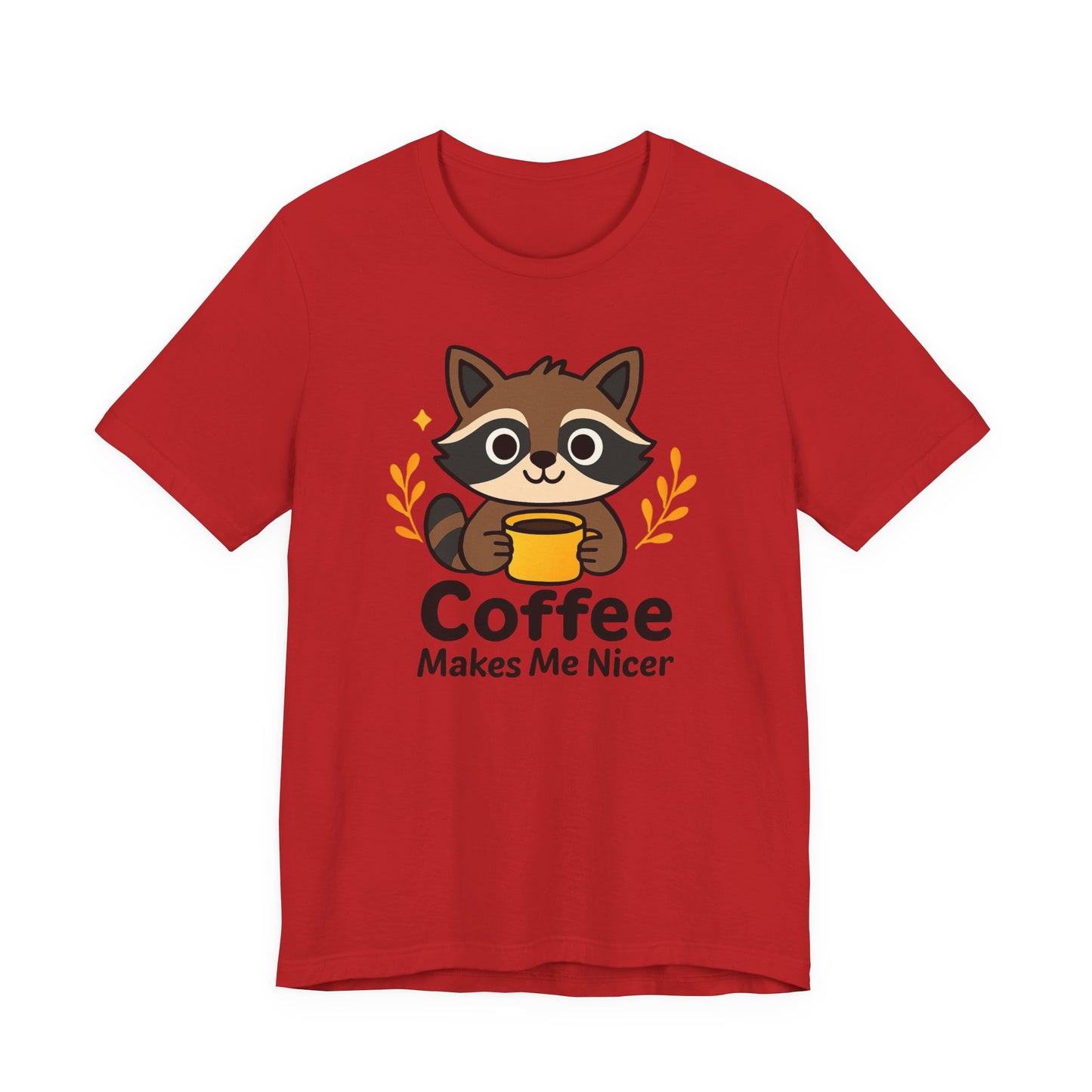 Coffee Lover's Unisex Short Sleeve Tee, Cute Raccoon Shirt, Gift for Coffee Enthusiasts, Casual Wear, Quirky Graphic Tee