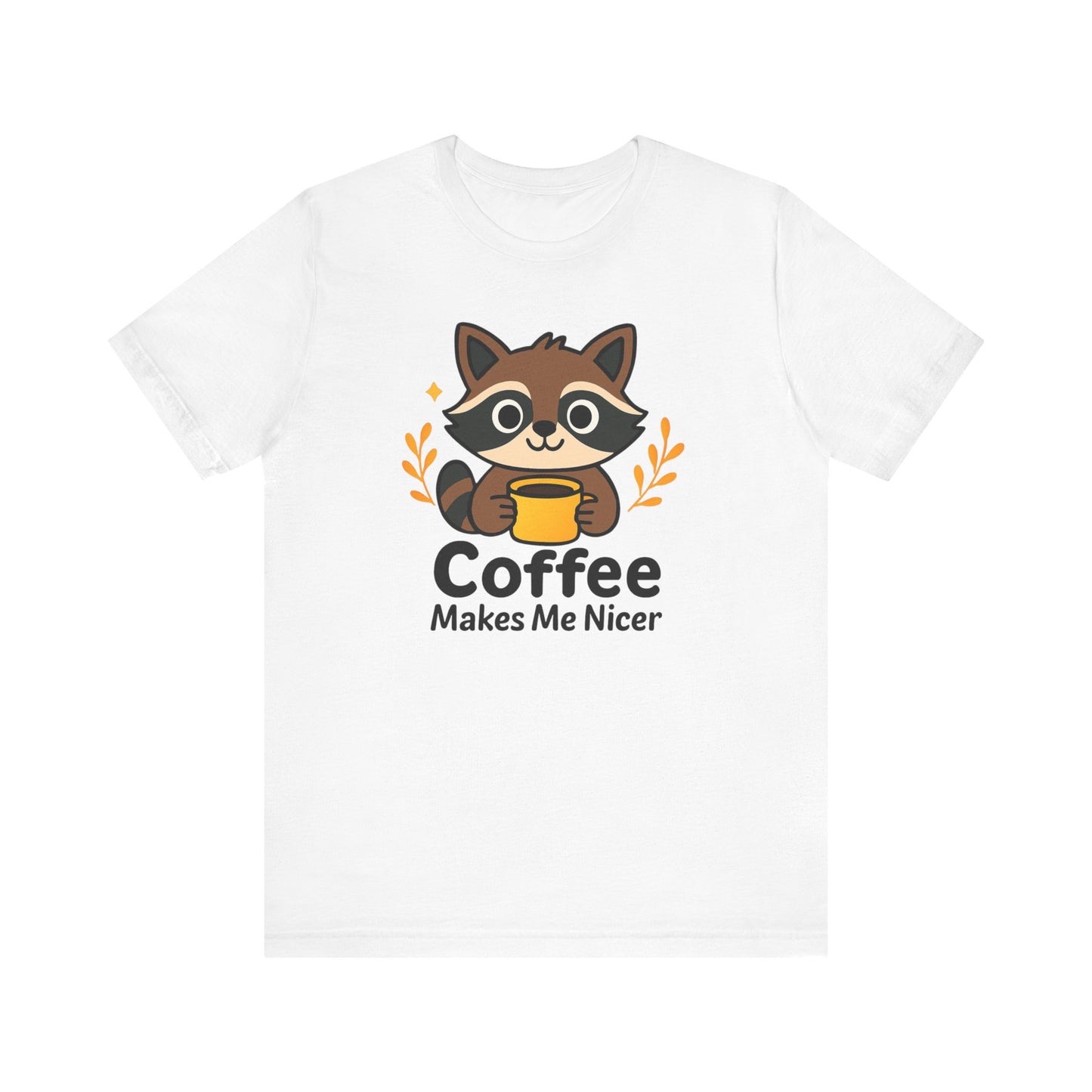 Coffee Lover's Unisex Short Sleeve Tee, Cute Raccoon Shirt, Gift for Coffee Enthusiasts, Casual Wear, Quirky Graphic Tee