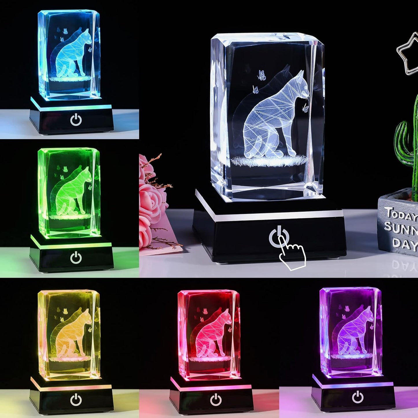 Cat Gifts for Cat Lovers Women Girls, 3D Crystals Cat Memorial Figurines Statue Cat Themed Gifts Home Decor Anime Black Pet Loss Gifts Cat Mom Gifts for Women Memorial Birthday Best Friend