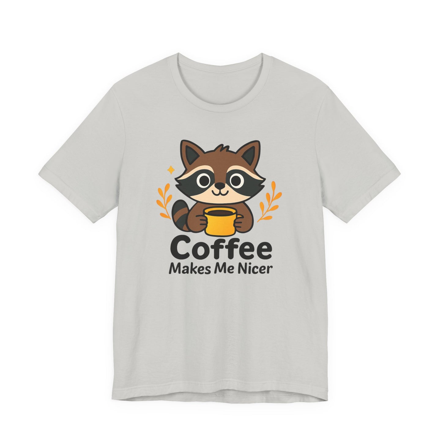 Coffee Lover's Unisex Short Sleeve Tee, Cute Raccoon Shirt, Gift for Coffee Enthusiasts, Casual Wear, Quirky Graphic Tee