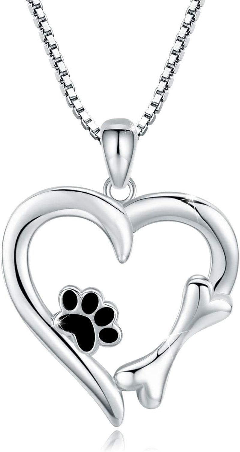 925 Sterling Silver Dog Paw Print/Rabbit/Panda/Frog Necklace Pendant Heart Necklace Jewelry Gifts for Women Ladies Wife Mother Daughter Granddaughter Birthday Christmas