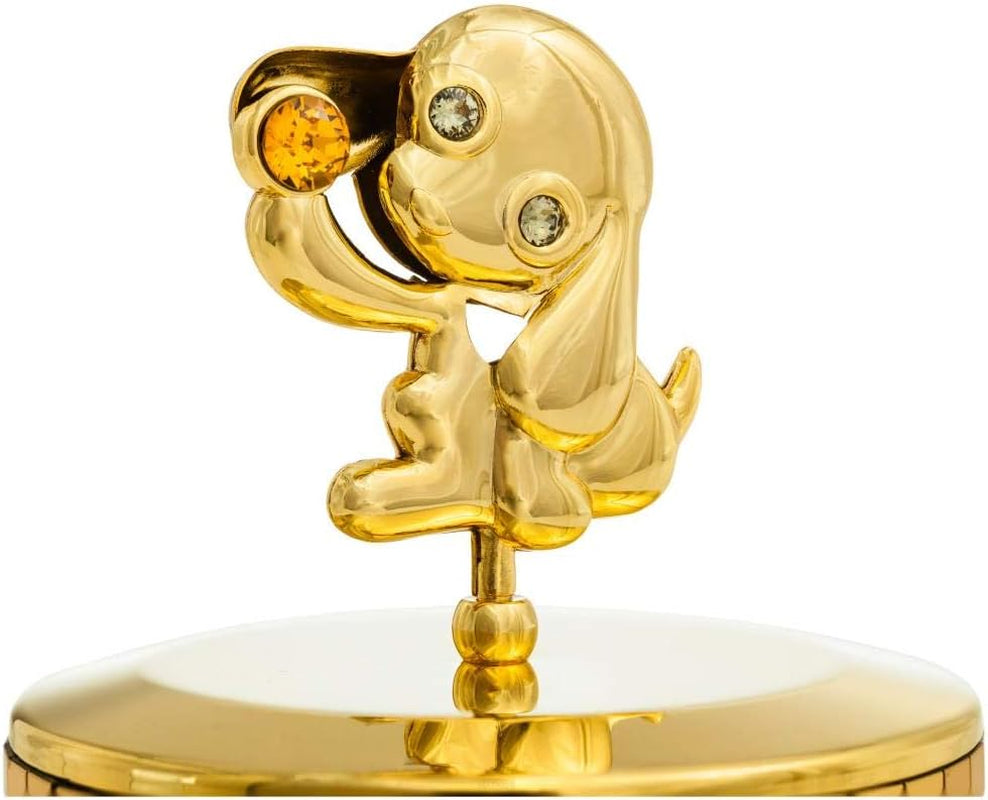 24K Gold Plated Puppy Dog Music Box, Plays Memory – Gold Tabletop Ornament W/Crystals Showpiece for Home Living Room Decor – Best for Mothers Day, for Mom, Grandma, Musician