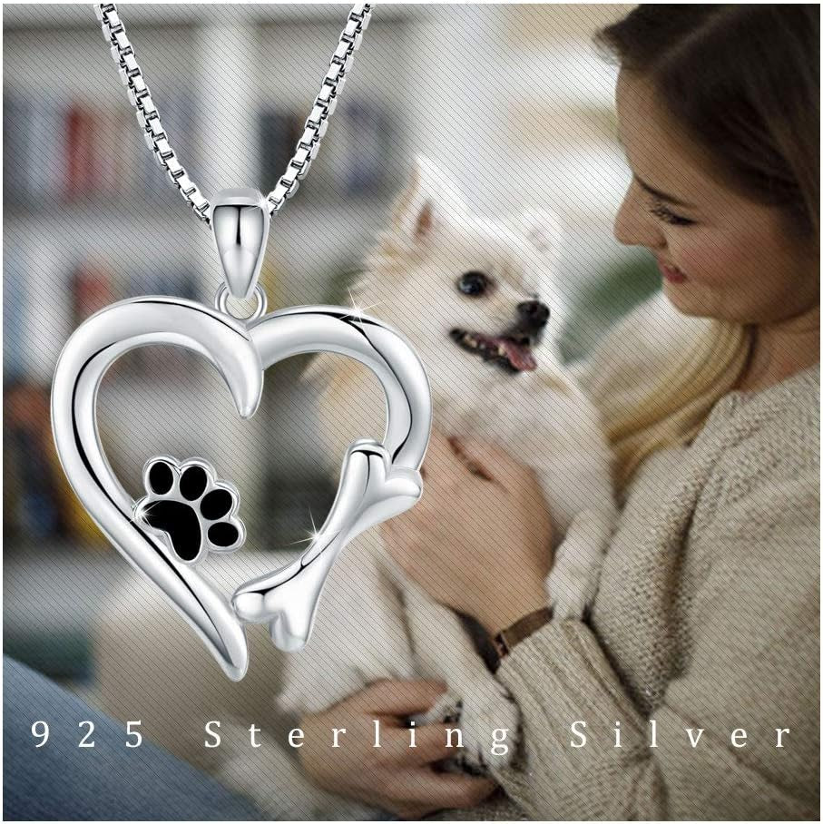 925 Sterling Silver Dog Paw Print/Rabbit/Panda/Frog Necklace Pendant Heart Necklace Jewelry Gifts for Women Ladies Wife Mother Daughter Granddaughter Birthday Christmas