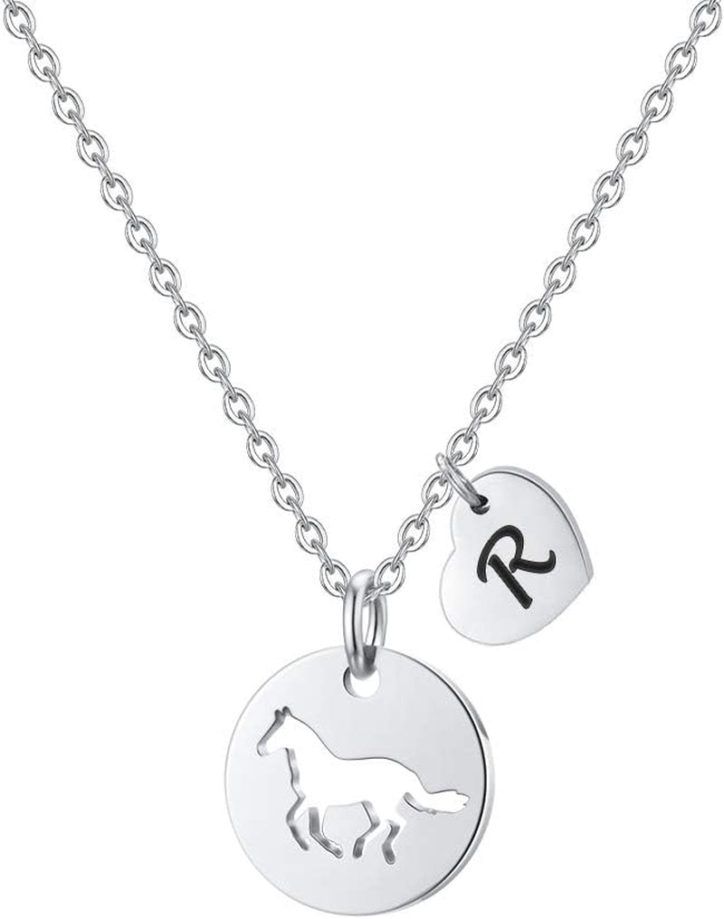 Horse Gifts for Girls - Stainless Steel Heart Initial A-Z Necklace, Dainty Jewelry for Women, Teen Girls, Horse Lovers