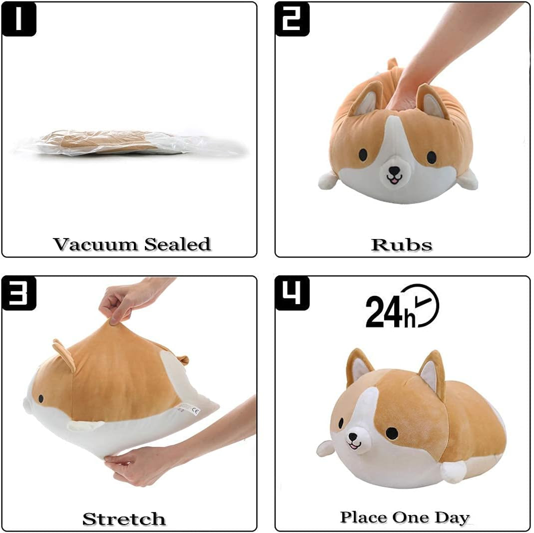 Corgi Dog Plush Pillow, Cute Shiba Inu Corgi Butt Stuffed Animal Toys Gifts for Bed, Valentine, Kids Birthday, Christmas (Brown, 17.3Inch)
