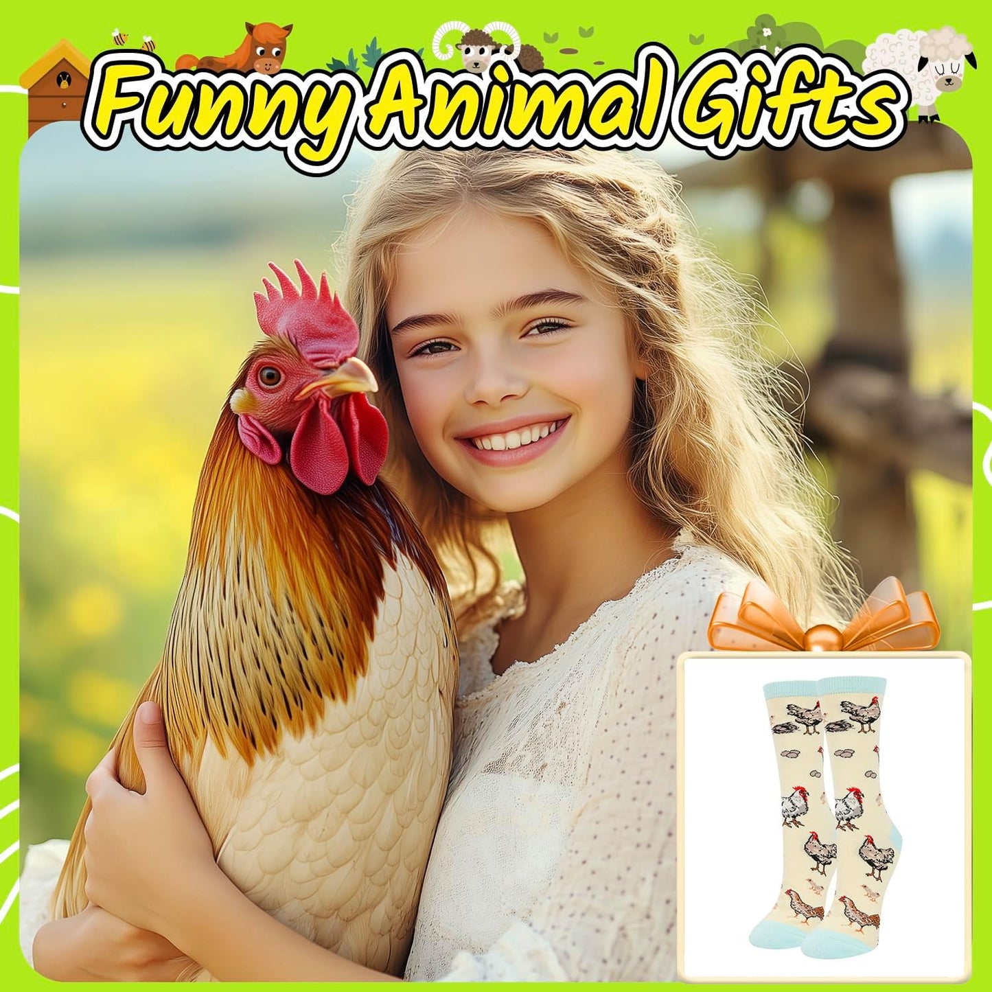 Animal Gift Ideas for Women - Chicken Socks for Women Llama Socks Crazy Chicken Lady Gifts