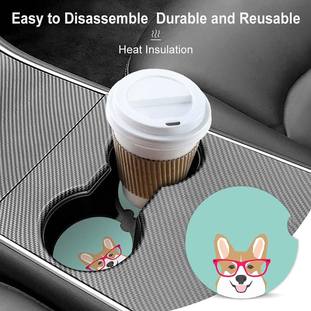 Corgi Cute Puppy Absorbent Cup Holders Car Coasters,Ceramic Stone Drinks Coaster Set,Corgi Gifts for Dog Lovers and Pet Owners Love Corgi Puppies 2.56"(2 Pack)