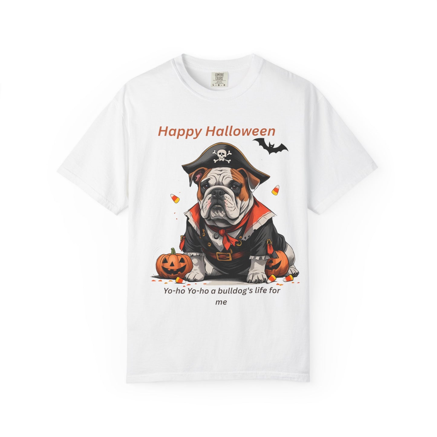 Halloween Bulldog T-Shirt, Unisex Graphic Tee, Funny Dog Shirt, Pirate Costume Top, Pet Lover Gift