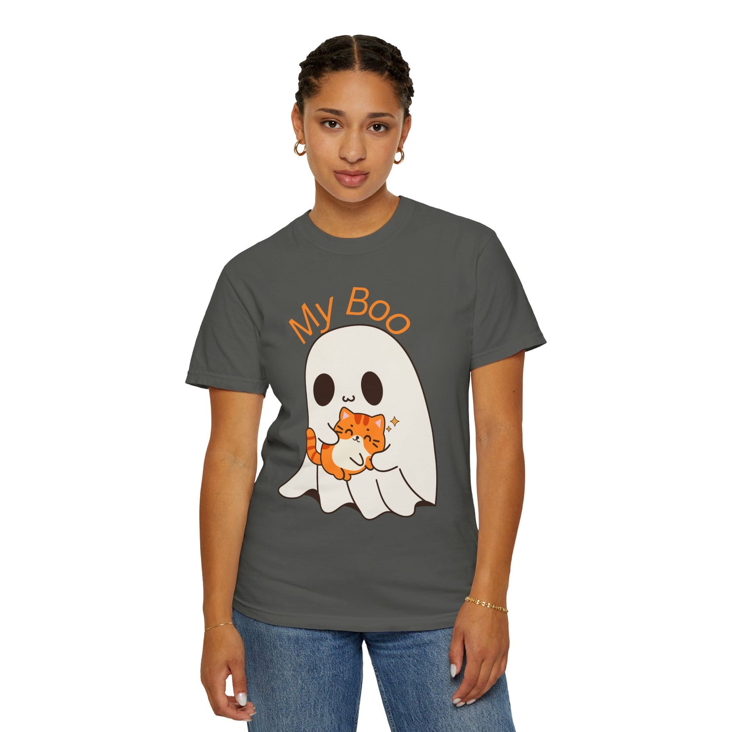 Cute Ghost & Cat Humor Tee, My Boo T-Shirt, Fall Apparel, Halloween Fashion, Gift for Cat Lovers, Unisex Funny Shirt