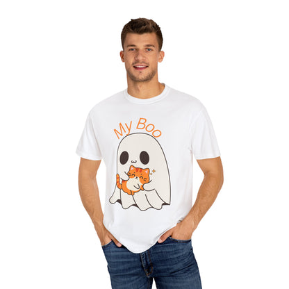 Cute Ghost & Cat Humor Tee, My Boo T-Shirt, Fall Apparel, Halloween Fashion, Gift for Cat Lovers, Unisex Funny Shirt