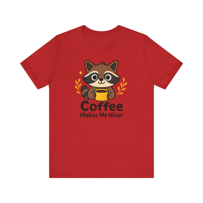 Coffee Lover's Unisex Short Sleeve Tee, Cute Raccoon Shirt, Gift for Coffee Enthusiasts, Casual Wear, Quirky Graphic Tee