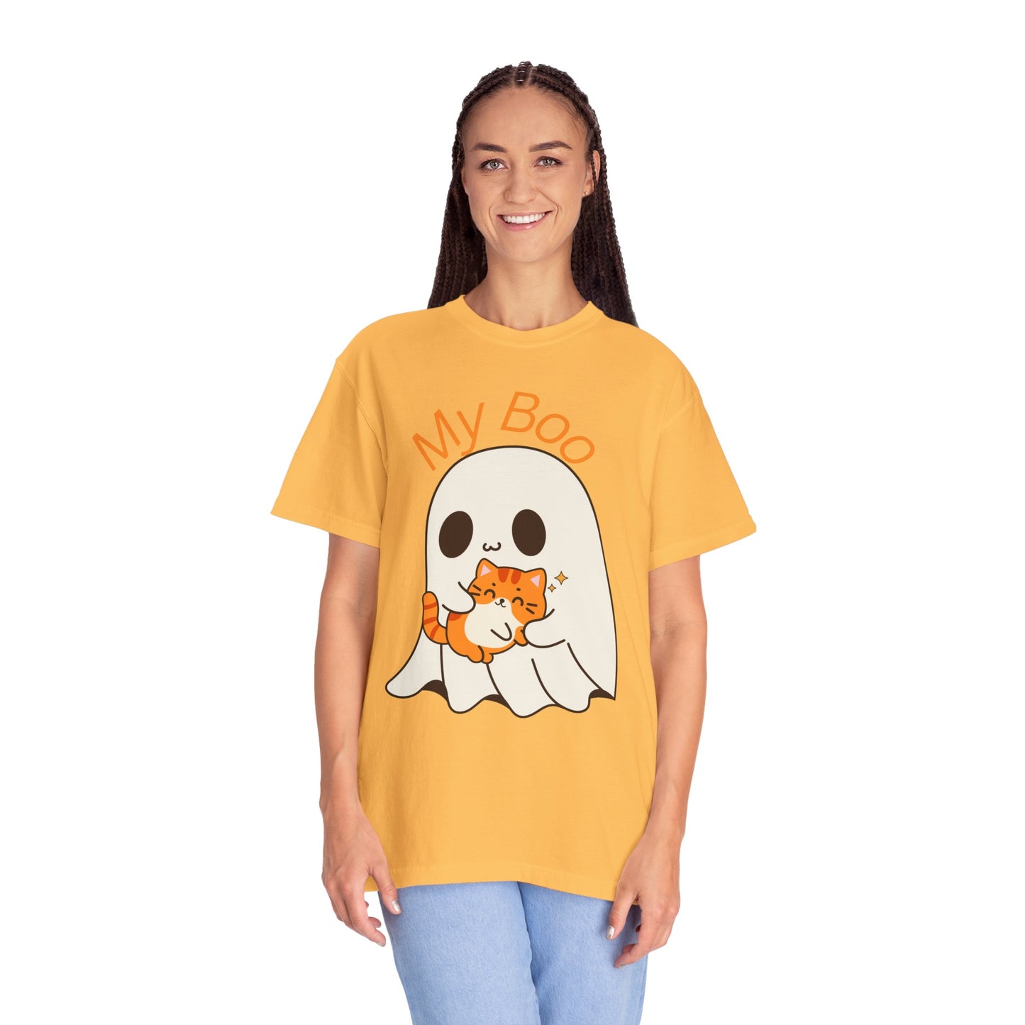 Cute Ghost & Cat Humor Tee, My Boo T-Shirt, Fall Apparel, Halloween Fashion, Gift for Cat Lovers, Unisex Funny Shirt