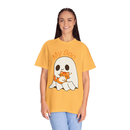 Cute Ghost & Cat Humor Tee, My Boo T-Shirt, Fall Apparel, Halloween Fashion, Gift for Cat Lovers, Unisex Funny Shirt