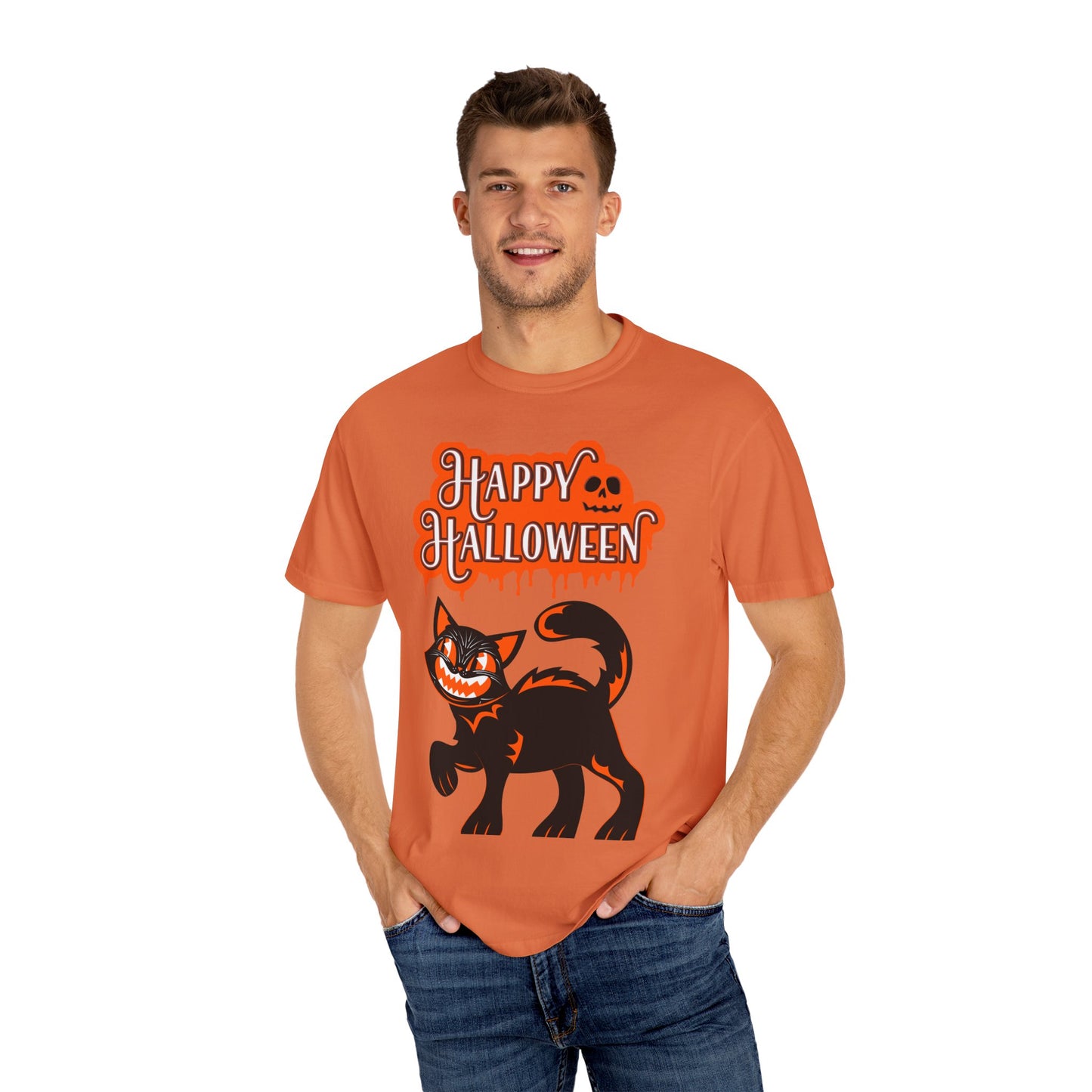 Halloween Cat T-Shirt, Spooky Apparel, Unisex Costume Tee, Fall Fashion, Halloween Party Wear, Fun Trick or Treat Shirt