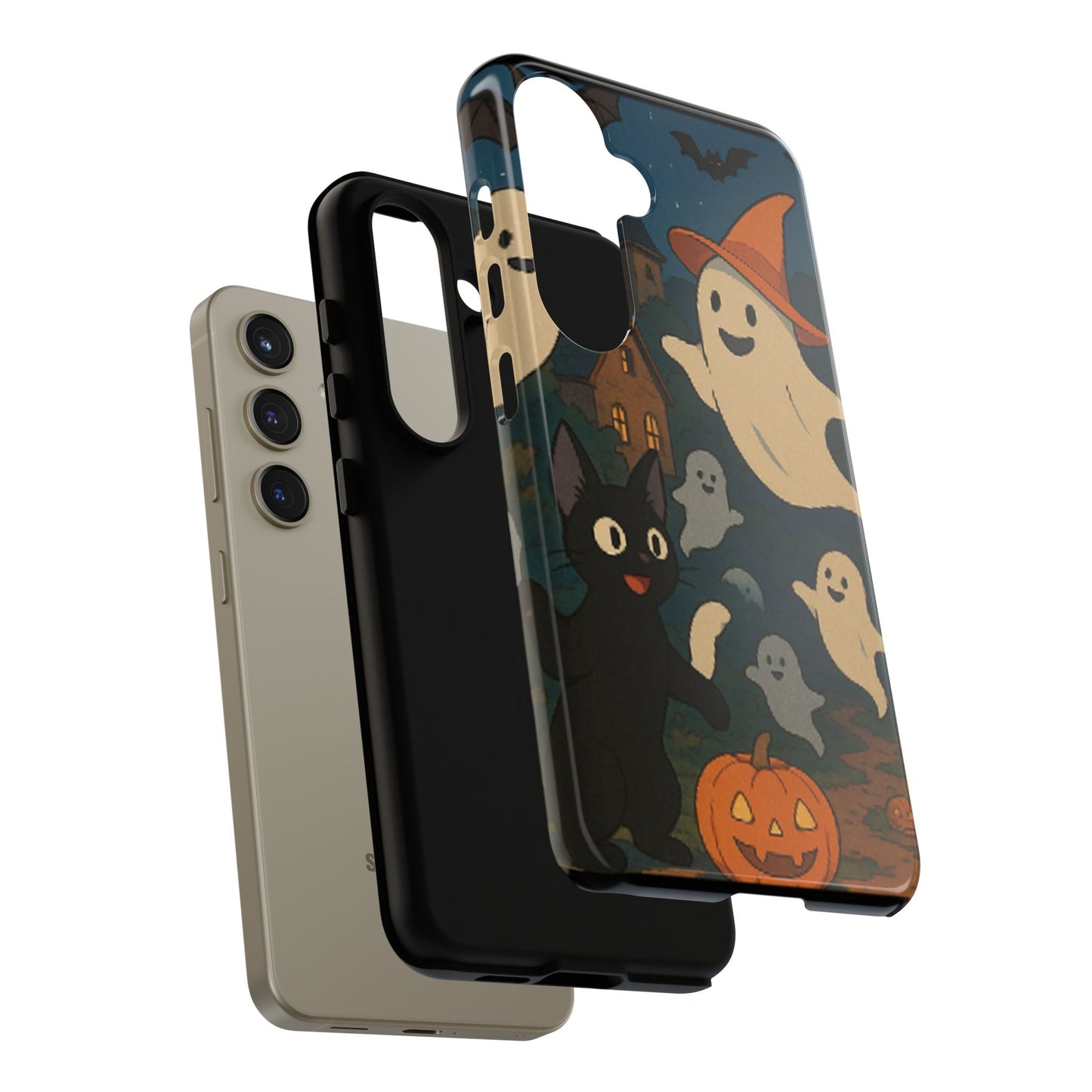 Halloween Phone Case, Spooky Ghost Design, Cat & Pumpkin Accessories, Fall Decor, Trick or Treat Gift