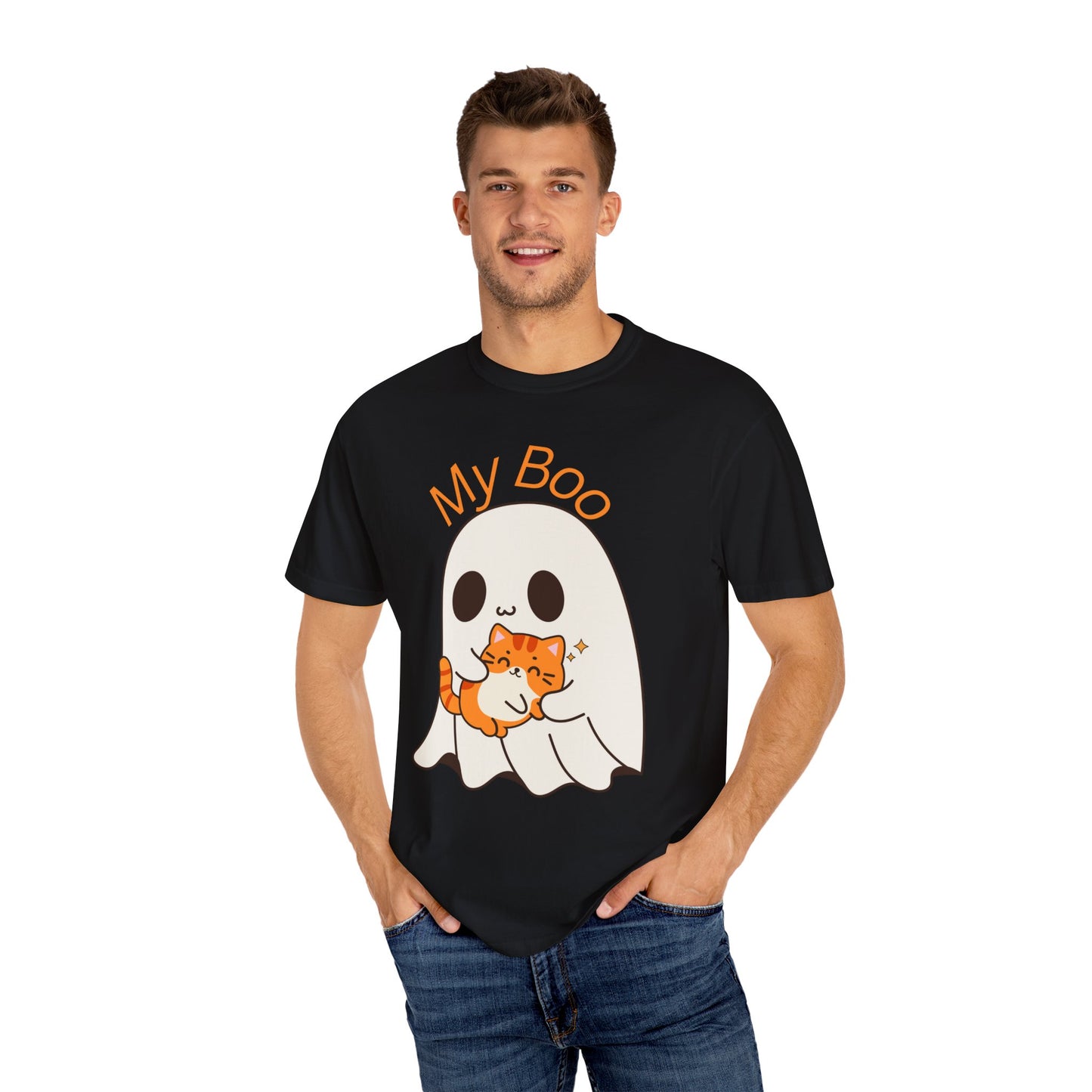Cute Ghost & Cat Humor Tee, My Boo T-Shirt, Fall Apparel, Halloween Fashion, Gift for Cat Lovers, Unisex Funny Shirt