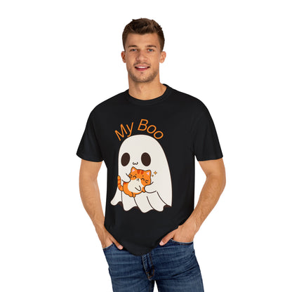 Cute Ghost & Cat Humor Tee, My Boo T-Shirt, Fall Apparel, Halloween Fashion, Gift for Cat Lovers, Unisex Funny Shirt