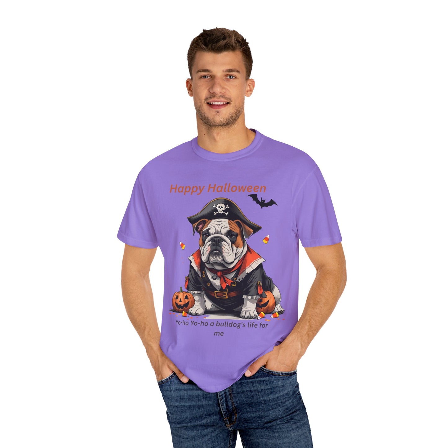 Halloween Bulldog T-Shirt, Unisex Graphic Tee, Funny Dog Shirt, Pirate Costume Top, Pet Lover Gift