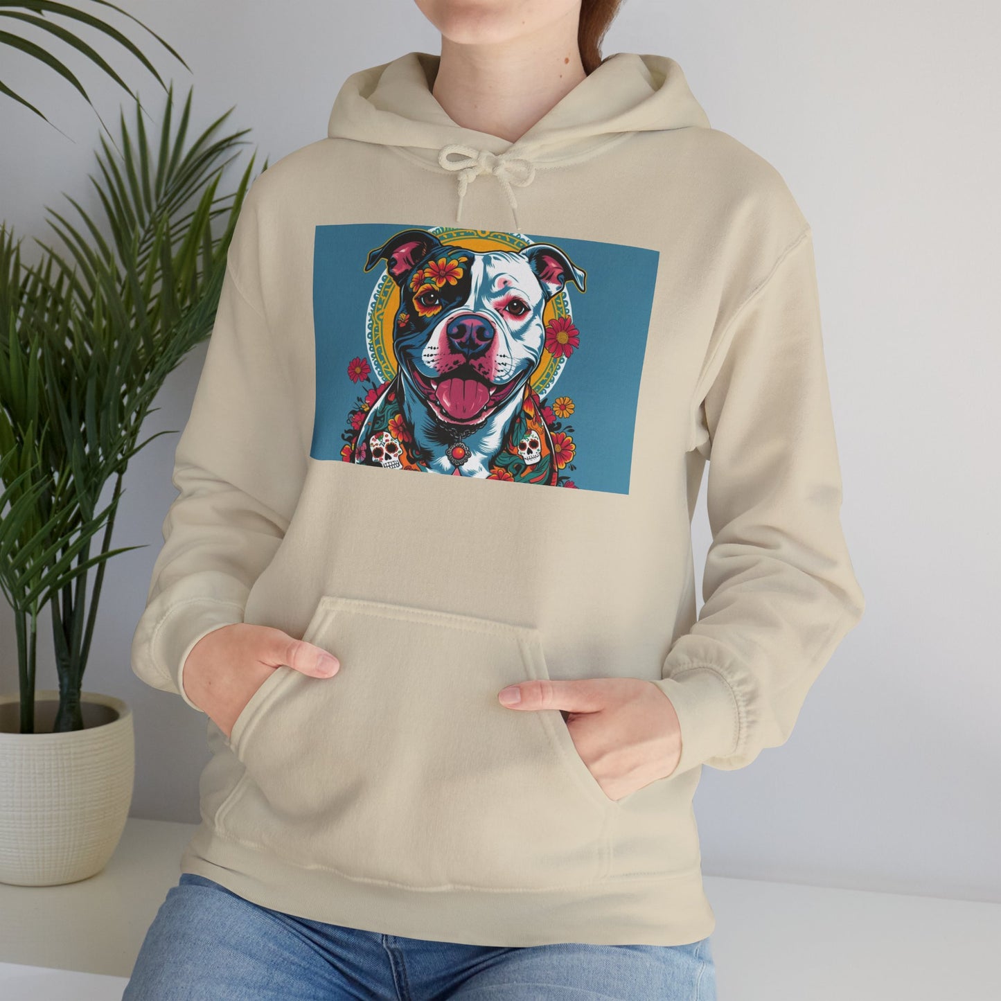 Colorful Pit Bull Design Unisex Hoodie, Dog Lover Gift, Animal Advocacy Sweatshirt, Pet-Themed Apparel, Cozy Streetwear