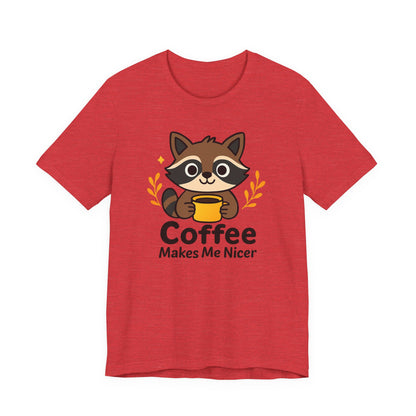 Coffee Lover's Unisex Short Sleeve Tee, Cute Raccoon Shirt, Gift for Coffee Enthusiasts, Casual Wear, Quirky Graphic Tee