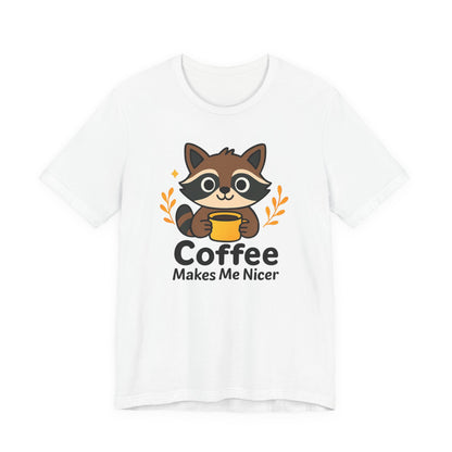 Coffee Lover's Unisex Short Sleeve Tee, Cute Raccoon Shirt, Gift for Coffee Enthusiasts, Casual Wear, Quirky Graphic Tee