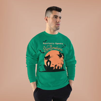 Halloween Cat Crewneck Sweatshirt, Spooky Sweatshirt, Eco-Friendly Apparel, Fall Fashion, Unisex Halloween Sweater
