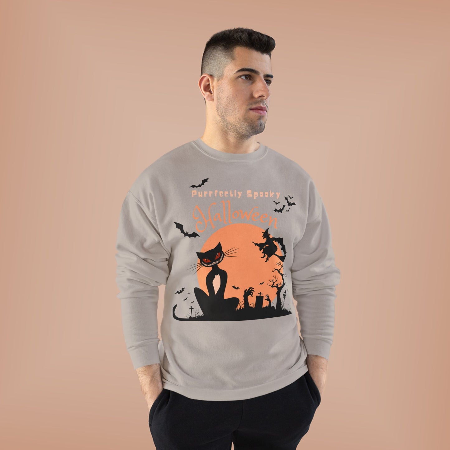 Halloween Cat Crewneck Sweatshirt, Spooky Sweatshirt, Eco-Friendly Apparel, Fall Fashion, Unisex Halloween Sweater