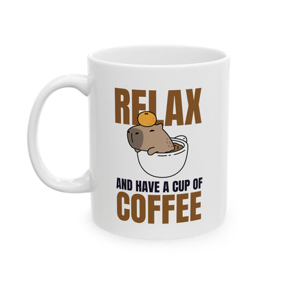 Relax and Unwind Coffee Mug, 11oz or 15oz Ceramic Cup, Gift for Coffee Lovers, Fun Kitchen Decor, Morning Coffee Essential