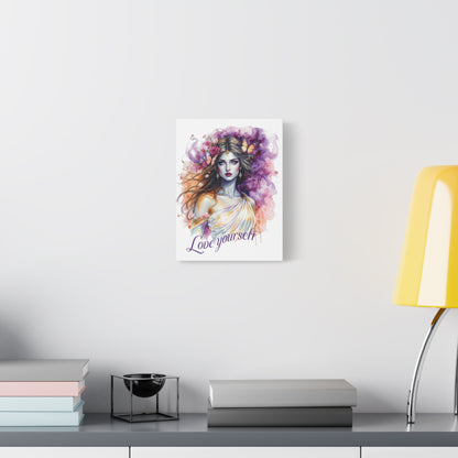 Stretched Canvas Art Print | Love Yourself | Boho Wall Decor, Inspirational Home Art, Gift for Her, Self-Love, Meditation Room