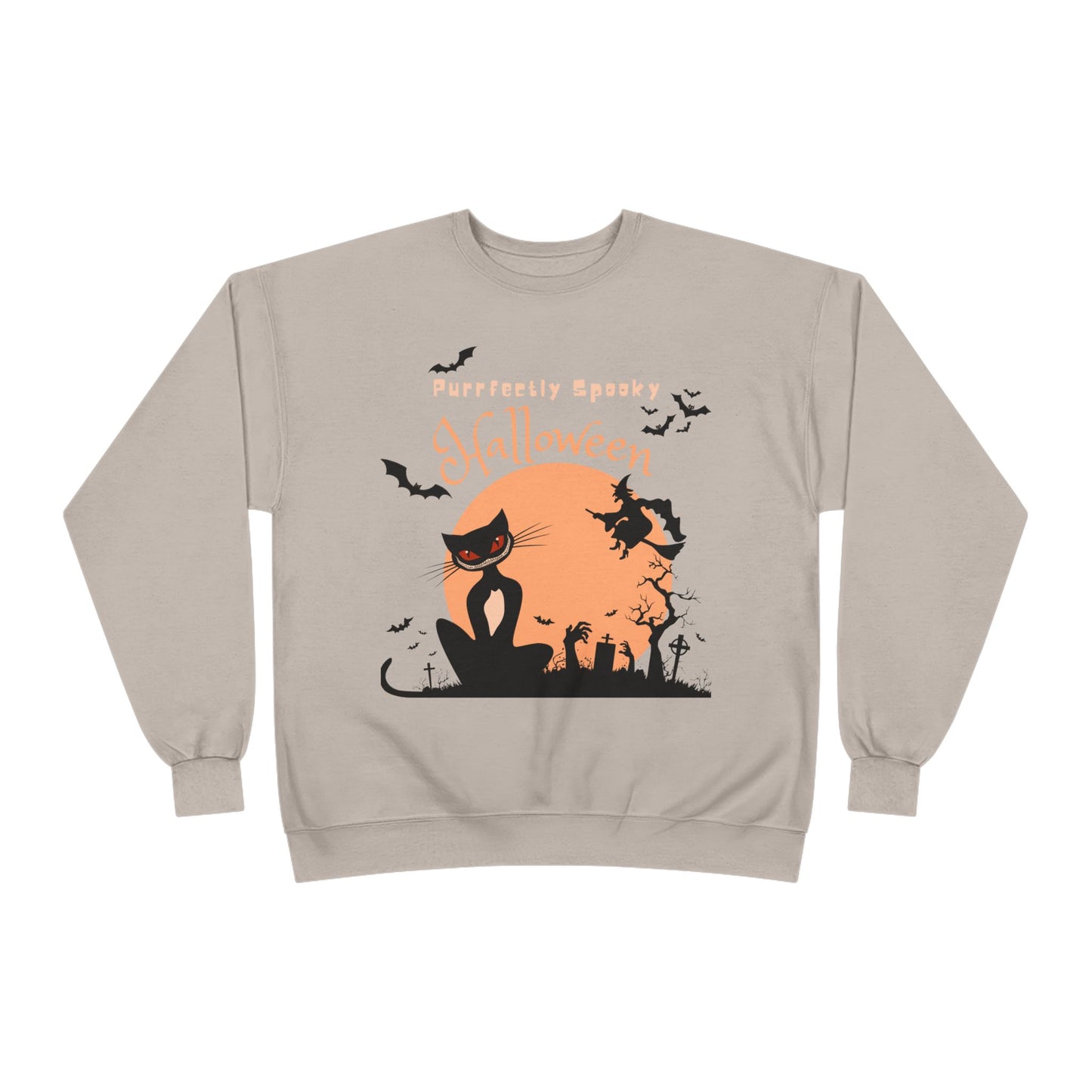 Halloween Cat Crewneck Sweatshirt, Spooky Sweatshirt, Eco-Friendly Apparel, Fall Fashion, Unisex Halloween Sweater