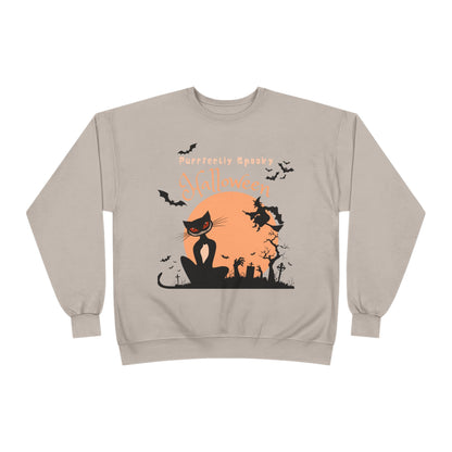 Halloween Cat Crewneck Sweatshirt, Spooky Sweatshirt, Eco-Friendly Apparel, Fall Fashion, Unisex Halloween Sweater
