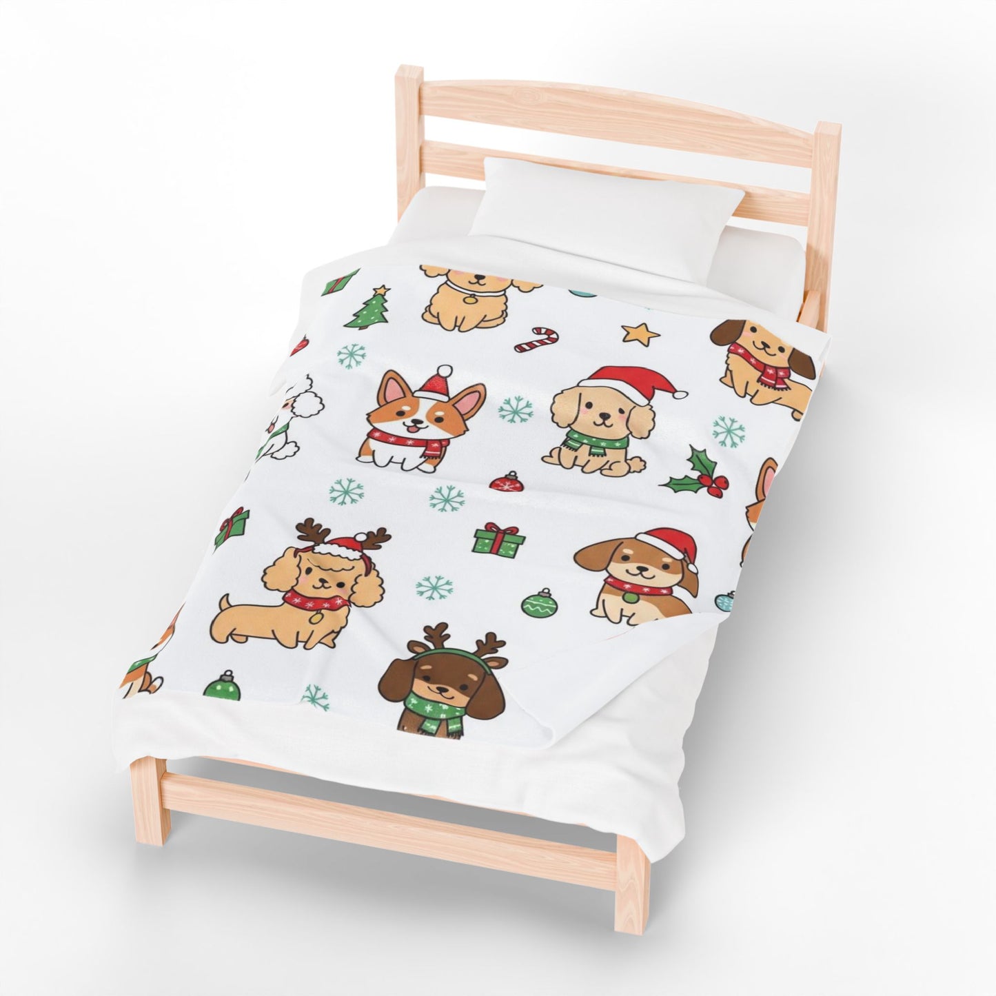 Festive Dog Print Velveteen Plush Blanket - Cozy Holiday Decor, Pet Lovers Gift, Christmas Blanket, Winter Warmth, Cute Puppies Design