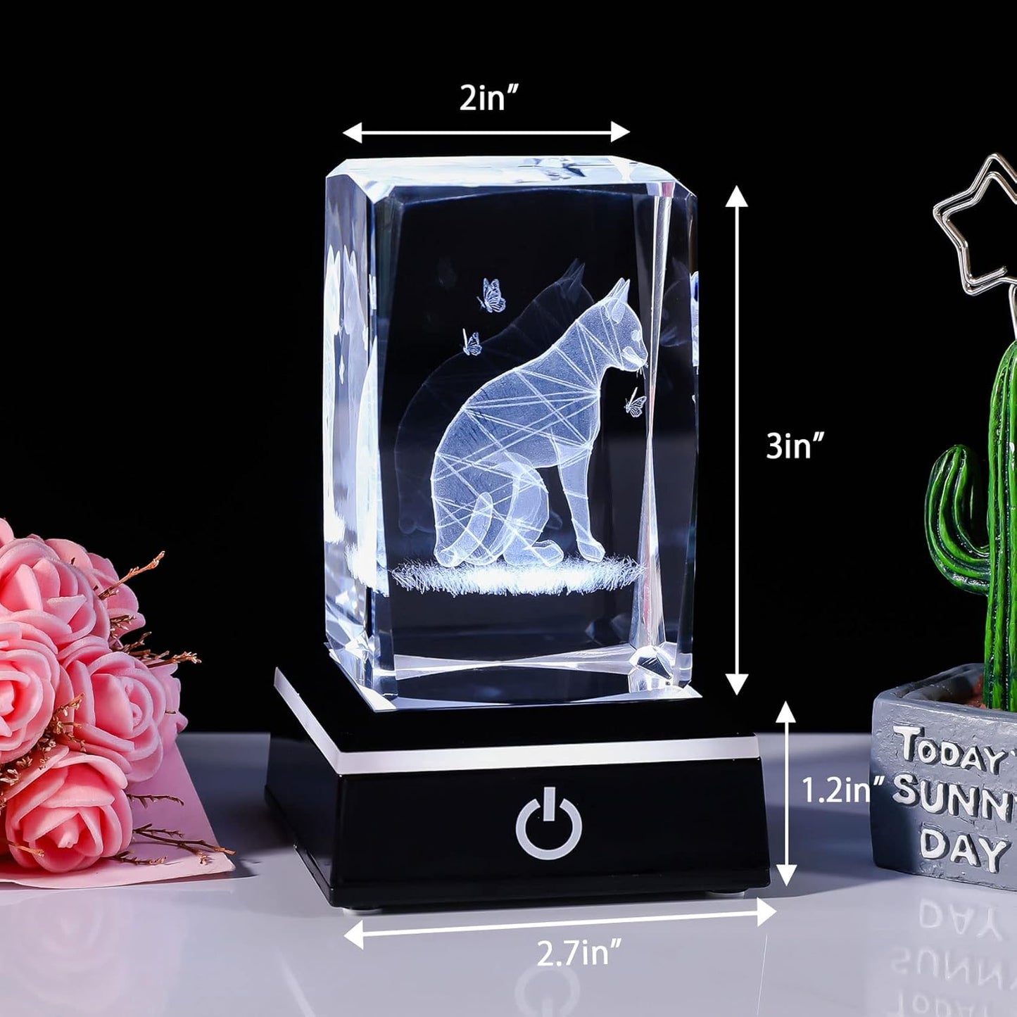 Cat Gifts for Cat Lovers Women Girls, 3D Crystals Cat Memorial Figurines Statue Cat Themed Gifts Home Decor Anime Black Pet Loss Gifts Cat Mom Gifts for Women Memorial Birthday Best Friend