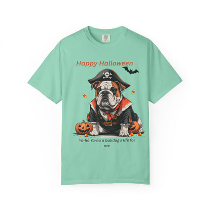 Halloween Bulldog T-Shirt, Unisex Graphic Tee, Funny Dog Shirt, Pirate Costume Top, Pet Lover Gift