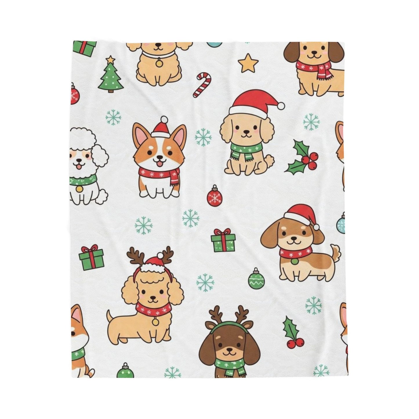 Festive Dog Print Velveteen Plush Blanket - Cozy Holiday Decor, Pet Lovers Gift, Christmas Blanket, Winter Warmth, Cute Puppies Design