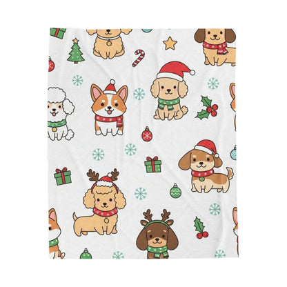 Festive Dog Print Velveteen Plush Blanket - Cozy Holiday Decor, Pet Lovers Gift, Christmas Blanket, Winter Warmth, Cute Puppies Design
