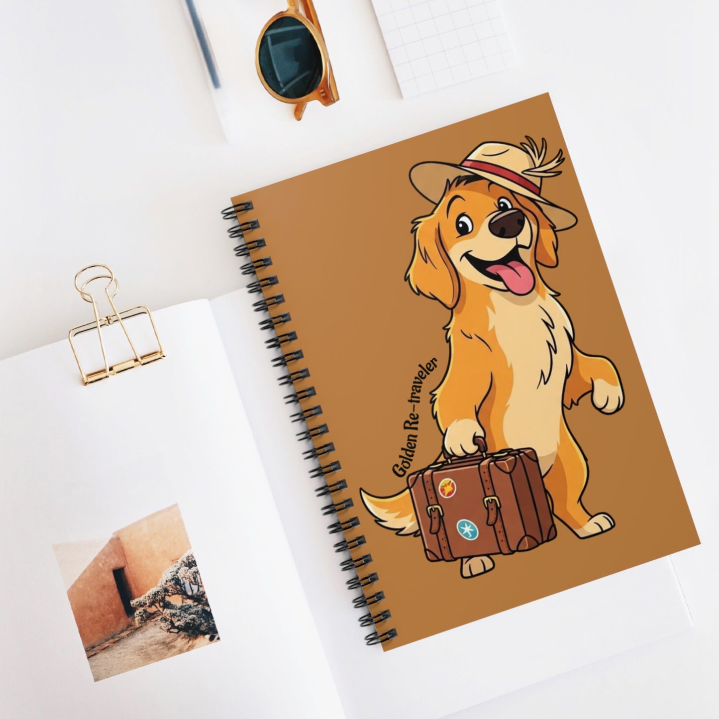 Golden Retriever Traveler Spiral Notebook - Perfect for Dog Lovers, Journal, Sketchbook, Gift for Pet Owners, Travel Notes