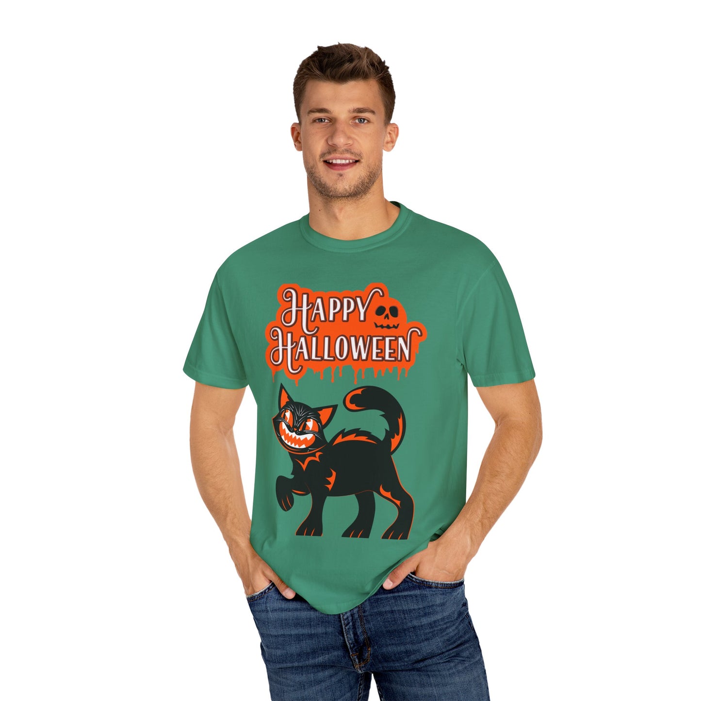 Halloween Cat T-Shirt, Spooky Apparel, Unisex Costume Tee, Fall Fashion, Halloween Party Wear, Fun Trick or Treat Shirt