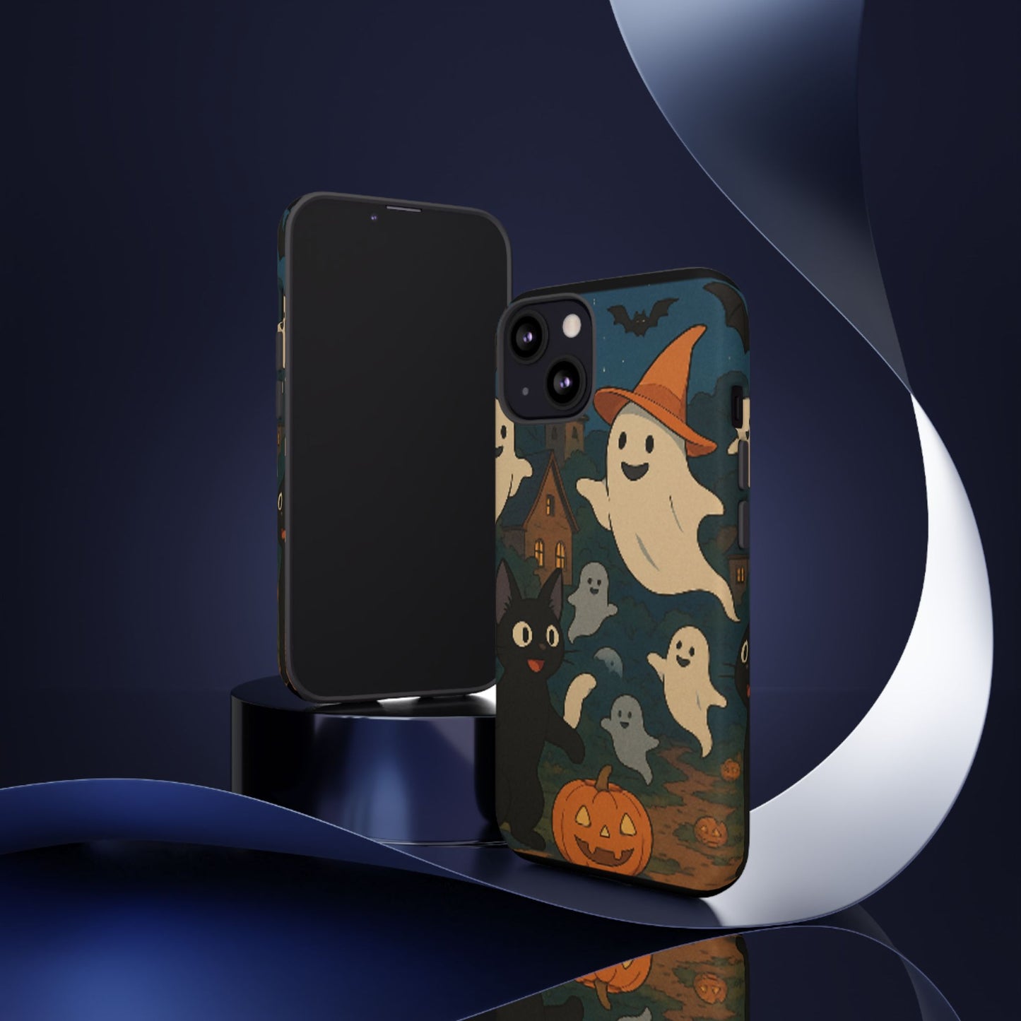 Halloween Phone Case, Spooky Ghost Design, Cat & Pumpkin Accessories, Fall Decor, Trick or Treat Gift