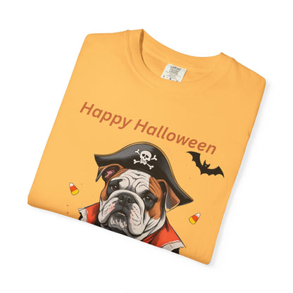 Halloween Bulldog T-Shirt, Unisex Graphic Tee, Funny Dog Shirt, Pirate Costume Top, Pet Lover Gift