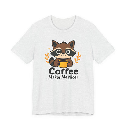 Coffee Lover's Unisex Short Sleeve Tee, Cute Raccoon Shirt, Gift for Coffee Enthusiasts, Casual Wear, Quirky Graphic Tee