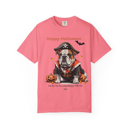 Halloween Bulldog T-Shirt, Unisex Graphic Tee, Funny Dog Shirt, Pirate Costume Top, Pet Lover Gift