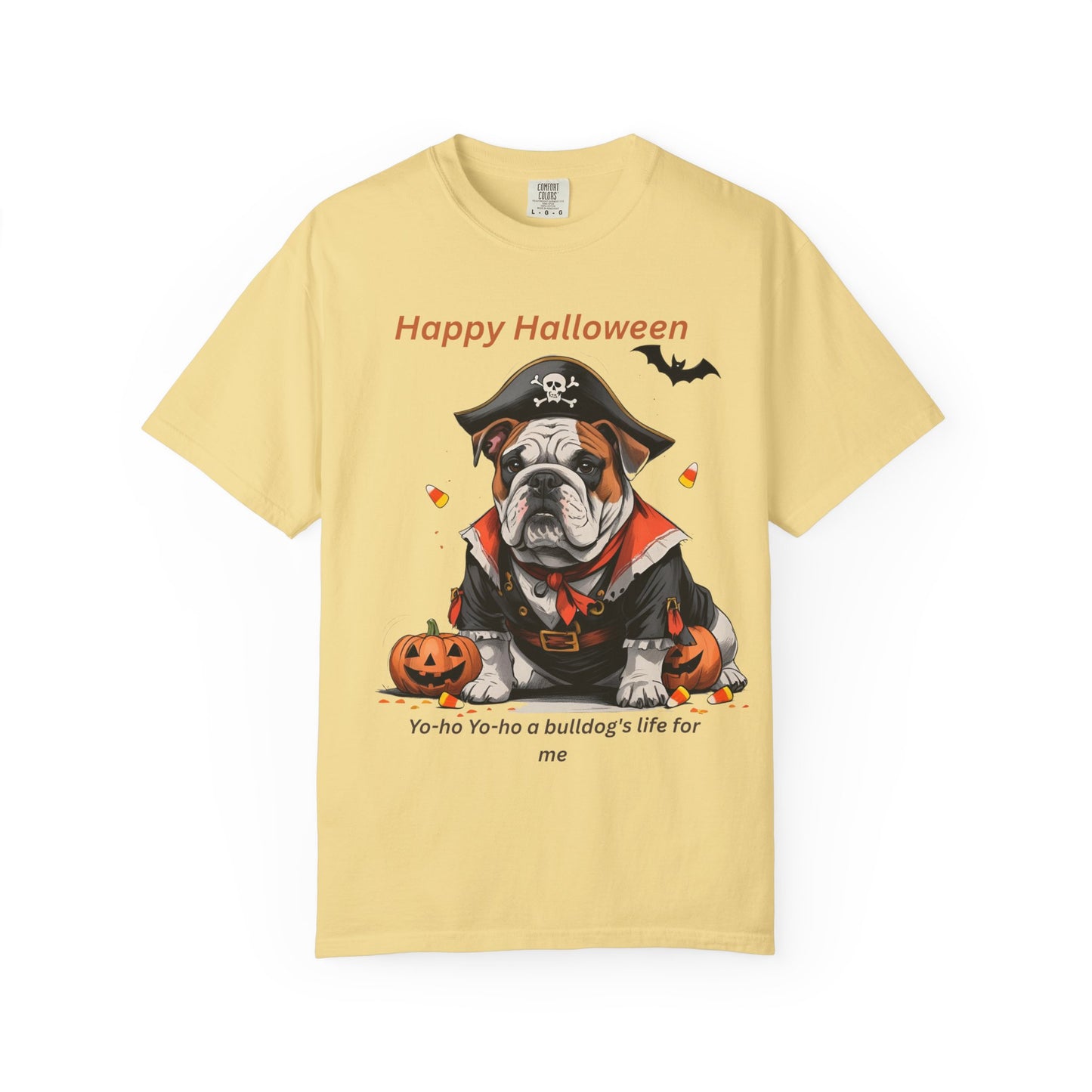 Halloween Bulldog T-Shirt, Unisex Graphic Tee, Funny Dog Shirt, Pirate Costume Top, Pet Lover Gift