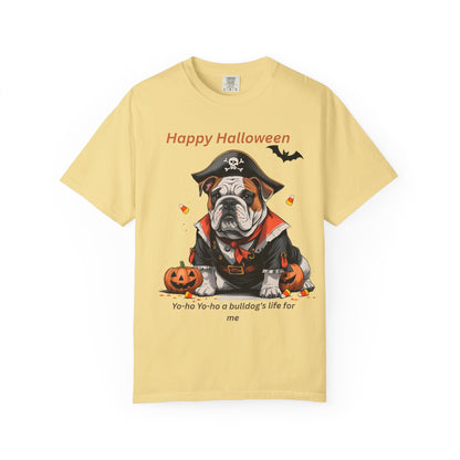 Halloween Bulldog T-Shirt, Unisex Graphic Tee, Funny Dog Shirt, Pirate Costume Top, Pet Lover Gift