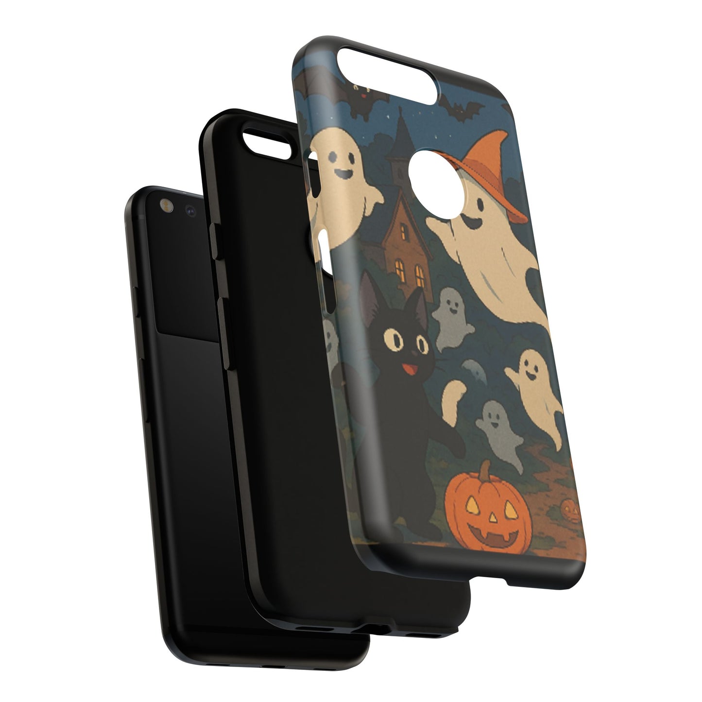 Halloween Phone Case, Spooky Ghost Design, Cat & Pumpkin Accessories, Fall Decor, Trick or Treat Gift