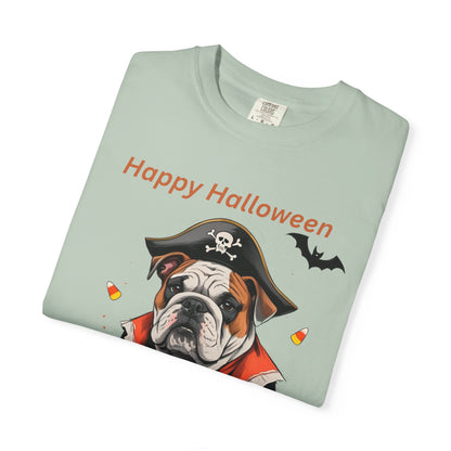 Halloween Bulldog T-Shirt, Unisex Graphic Tee, Funny Dog Shirt, Pirate Costume Top, Pet Lover Gift